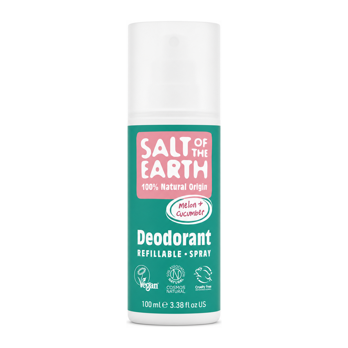 Salt Of the Earth Pure Aura Melon & Cucumber Natural Deodorant Spray by Salt Of The Earth Natural Beauty — front view showing product label and branding, studio product photo on white background
