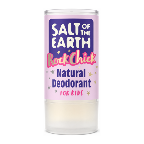 Salt Of the Earth Natural deodorant stick for kids - safe gentle and effective by Salt Of The Earth Natural Beauty — front view showing product label and branding, studio product photo on white background