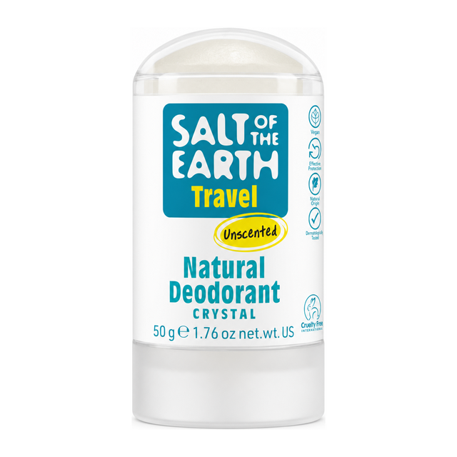 Salt Of the Earth Natural Travel Deodorant - 50 grams by Salt Of The Earth Natural Beauty — front view showing product label and branding, studio product photo on white background