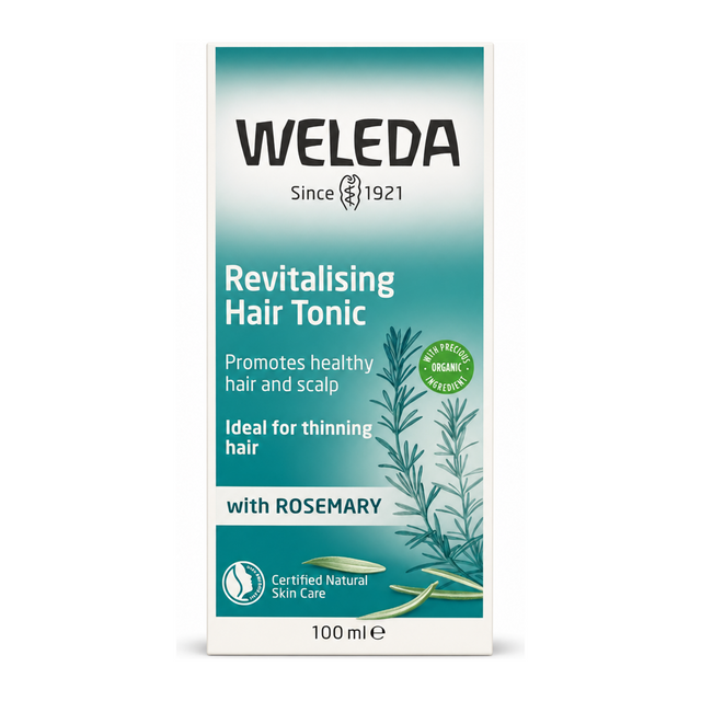 Weleda Revitalising Hair Tonic with Rosemary by Weleda Natural Beauty — front view showing product label and branding, studio product photo on white background