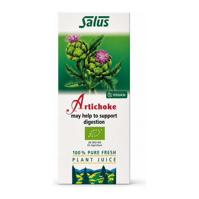 Salus Artichoke Organic Fresh Plant Juice by Salus Natural Remedies — front view showing product label and branding, studio product photo on white background