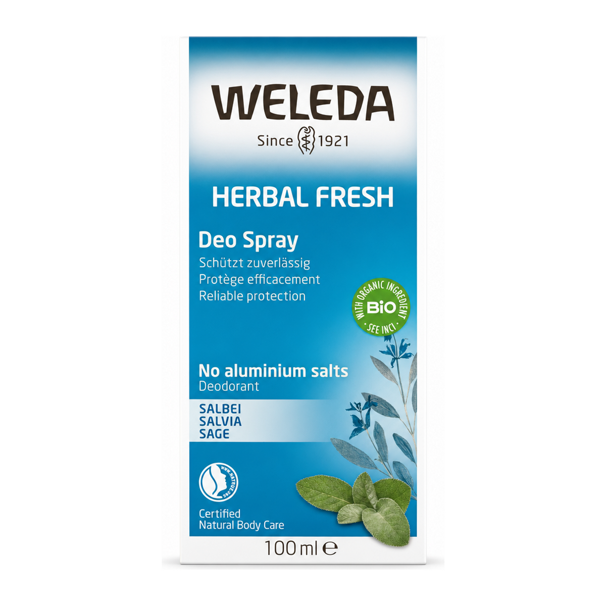 Weleda Sage Deodorant by Weleda Natural Beauty — front view showing product label and branding, studio product photo on white background