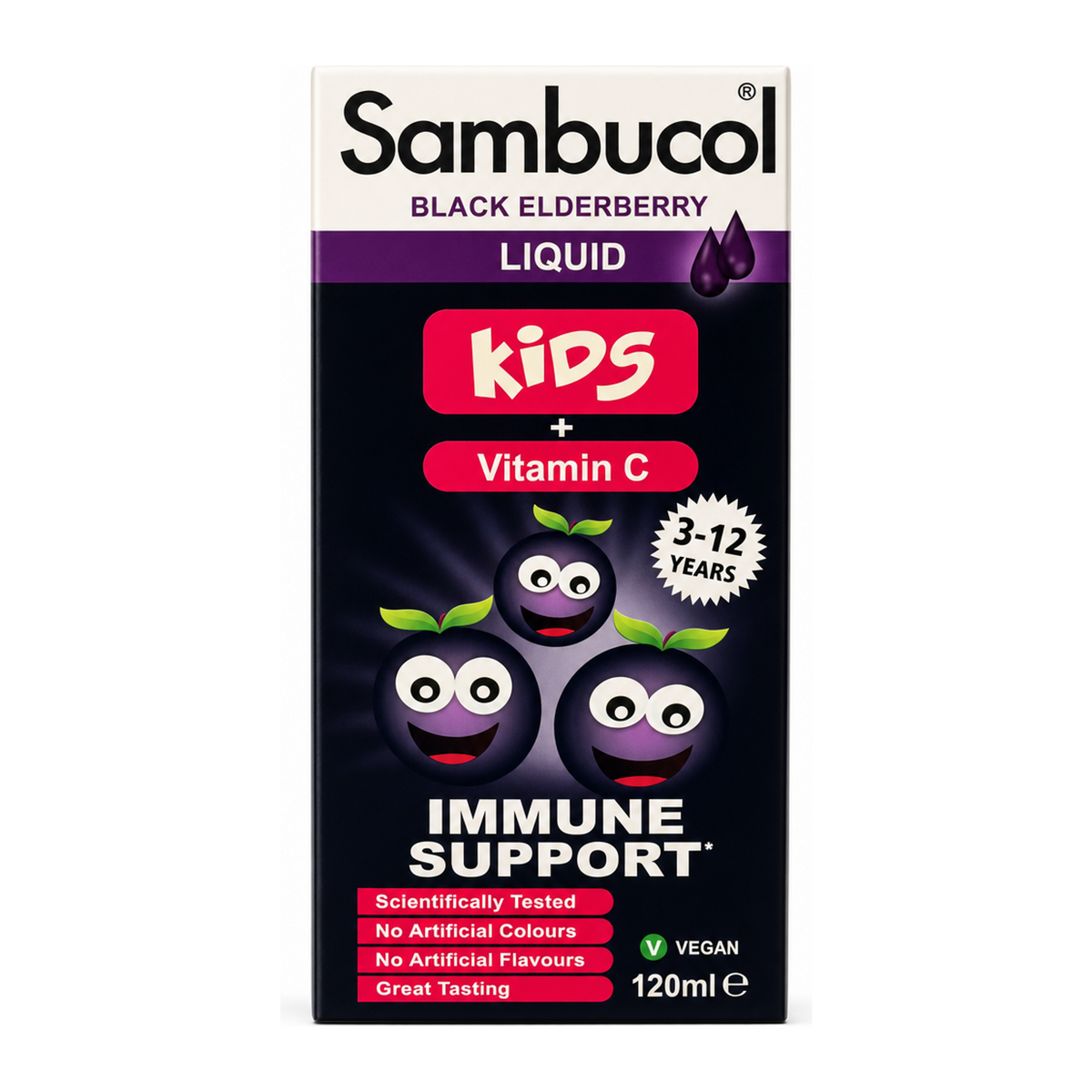 Sambucol Kids by Sambucol Natural Remedies — front view showing product label and branding, studio product photo on white background