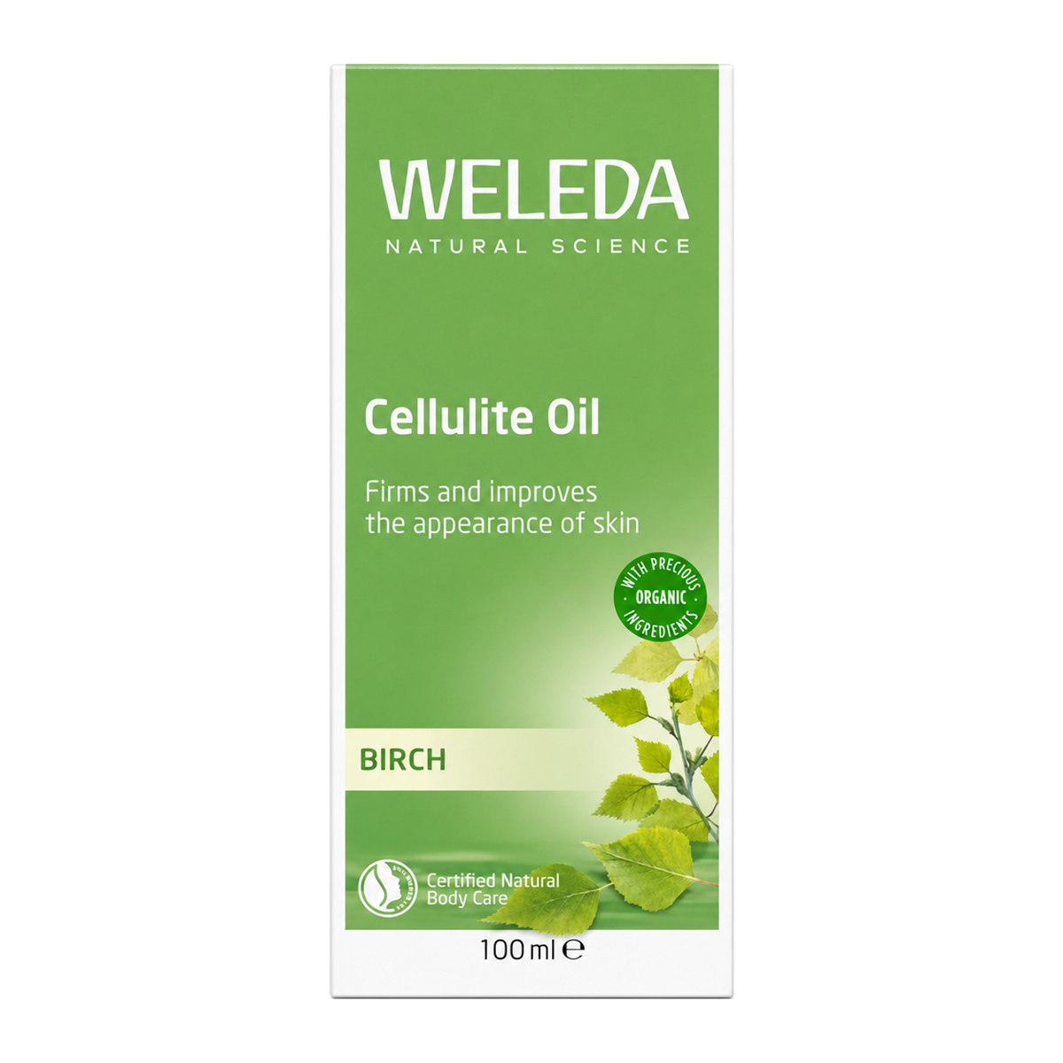 Weleda Birch Cellulite Oil by Weleda Natural Beauty — front view showing product label and branding, studio product photo on white background