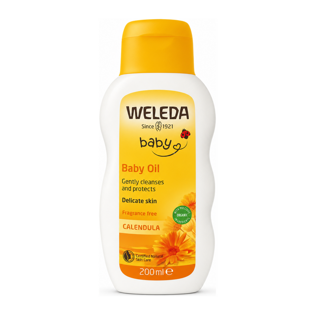 Weleda Calendula Baby Oil Fragrance Free by WELEDA Natural Beauty — front view showing product label and branding, studio product photo on white background