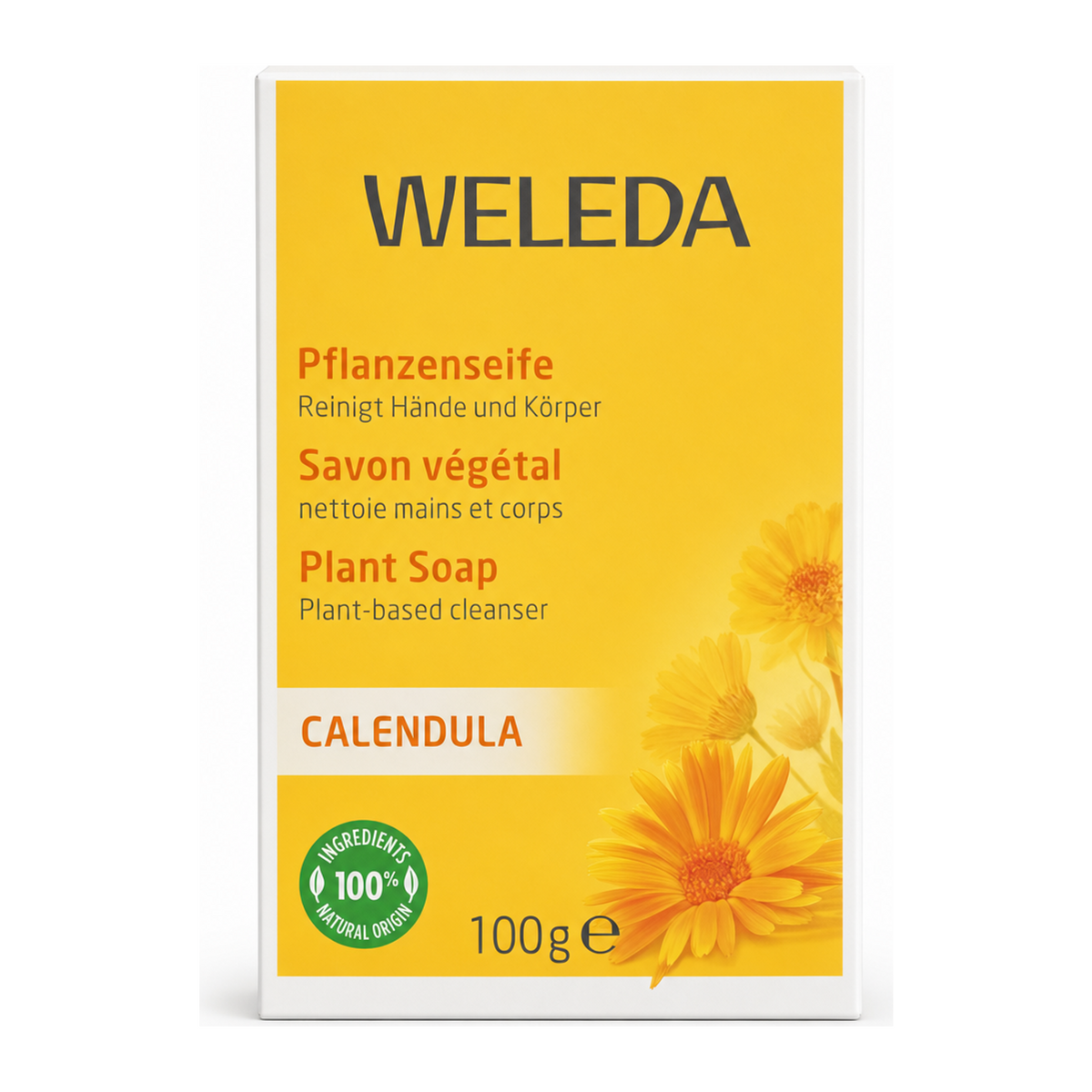 Weleda Calendula Baby Soap by Weleda Natural Beauty — front view showing product label and branding, studio product photo on white background