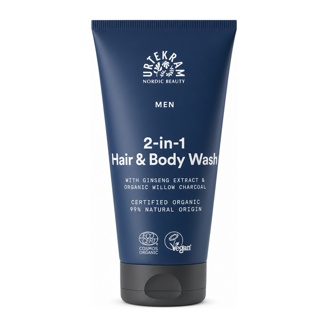 Urtekram Organic Men's Hair & Body Wash by Urtekram Natural Beauty — front view showing product label and branding, studio product photo on white background