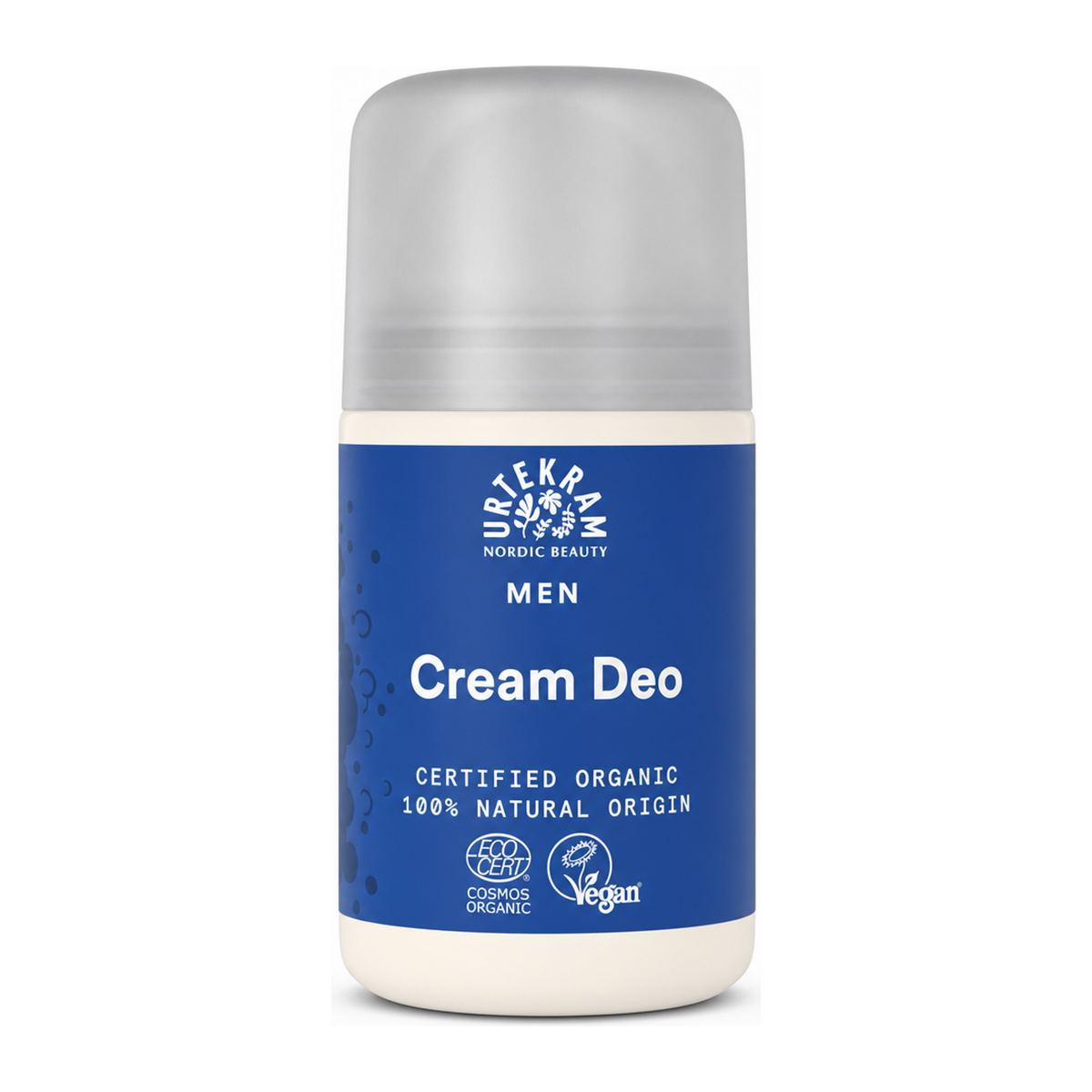 Urtekram Organic Men's Roll on Deodorant by Urtekram Natural Beauty — front view showing product label and branding, studio product photo on white background