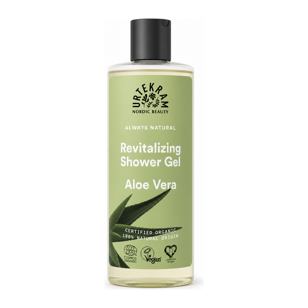 Urtekram Organic Aloe Vera Shower Gel by Urtekram Personal Care — front view showing product label and branding, studio product photo on white background
