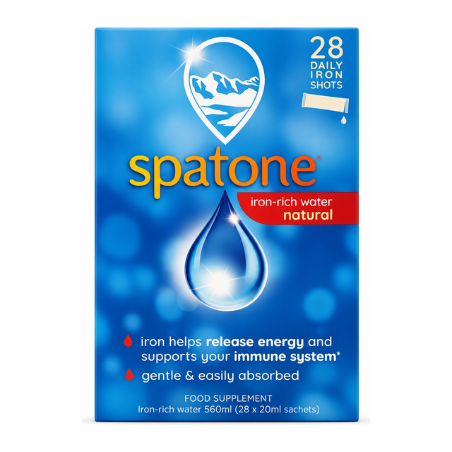 Spatone 100% Natural Liquid Iron Supplement - 28 Sachets by Spatone Natural Remedies — front view showing product label and branding, studio product photo on white background