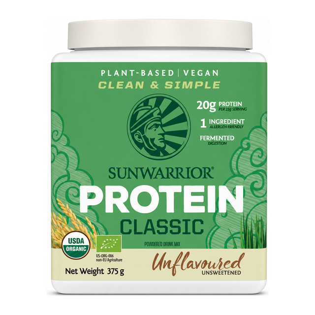 Sunwarrior Classic Organic Protein Natural by Sunwarrior Health Food — front view showing product label and branding, studio product photo on white background