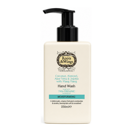 Roots and Wings Coconut, Almond, Aloe Vera, Ylang Ylang & Jojoba Hand Wash ml by Roots & Wings Personal Care — front view showing product label and branding, studio product photo on white background