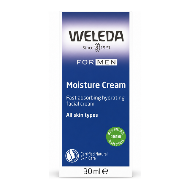 Weleda Moisture Cream for Men by Weleda Natural Beauty — front view showing product label and branding, studio product photo on white background