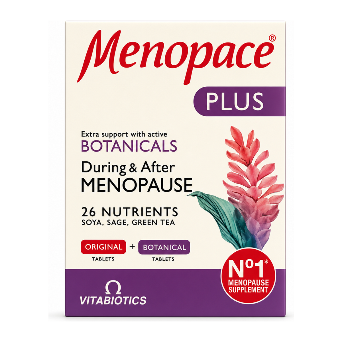 Vitabiotic Menopace Plus 28/28 tablets by Vitabiotics Natural Remedies — front view showing product label and branding, studio product photo on white background