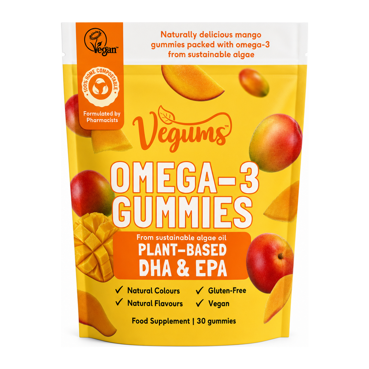 Vegums Omega Gummy For Vegans - O3300 by Vegums Vitamin & Mineral Supplements — front view showing product label and branding, studio product photo on white background