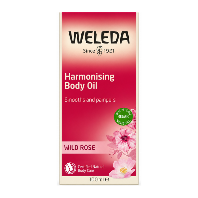 Weleda Wild Rose Body Oil by Weleda Natural Beauty — front view showing product label and branding, studio product photo on white background