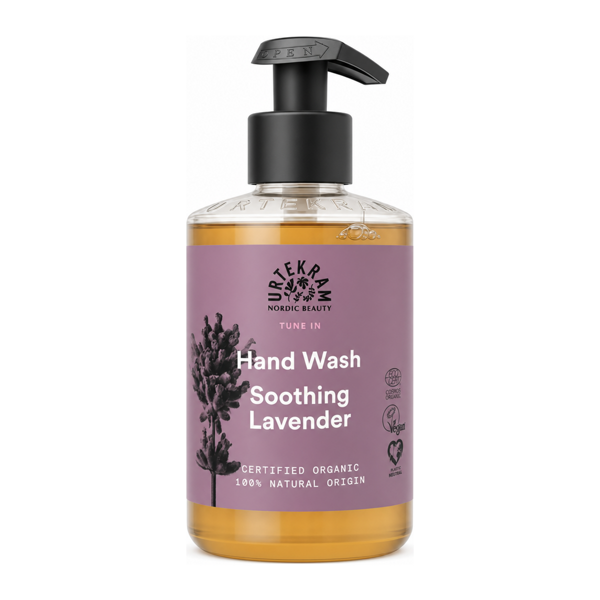 Urtekram Soothing Lavender Hand Soap by Urtekram Natural Beauty — front view showing product label and branding, studio product photo on white background