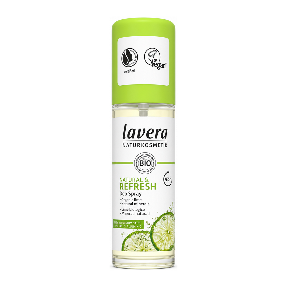 Lavera Natural & Refresh Deodorant Spray by Lavera Natural Beauty — front view showing product label and branding, studio product photo on white background