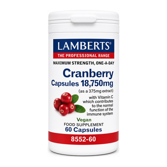 LAMBERTS CRANBERRY Capsules 18,750mg by Lamberts Natural Remedies — front view showing product label and branding, studio product photo on white background