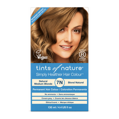 Tints of Nature 7N Natural Medium Blonde by Tints of Nature Natural Beauty — front view showing product label and branding, studio product photo on white background