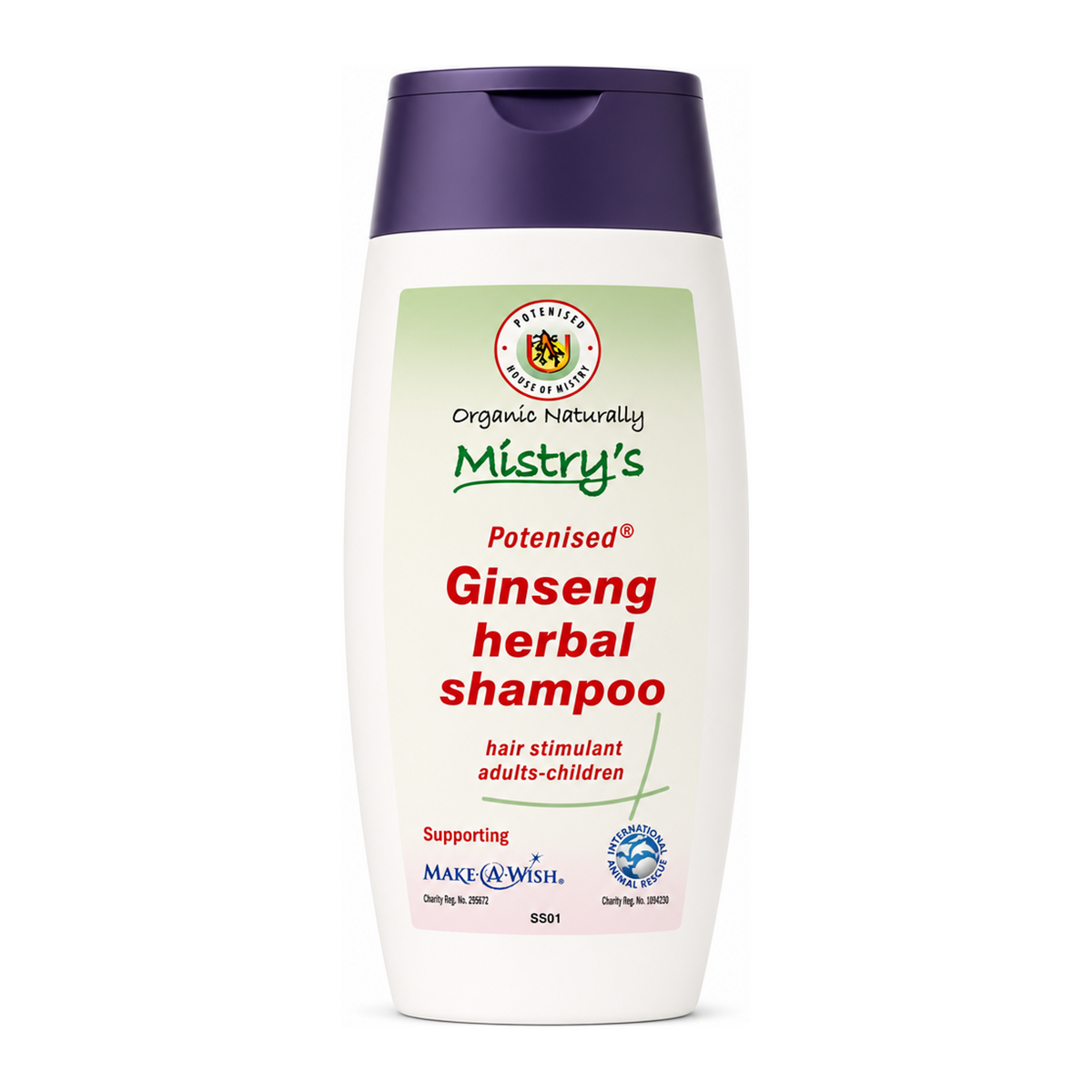 Mistry's Potenised Ginseng Herbal Shampoo by Mistry's Natural Beauty — front view showing product label and branding, studio product photo on white background