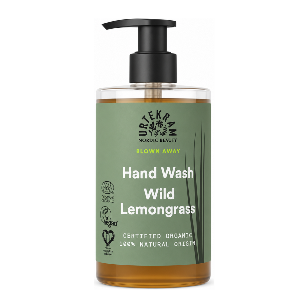 Urtekram Lemongrass Hand Soap by Urtekram Natural Beauty — front view showing product label and branding, studio product photo on white background