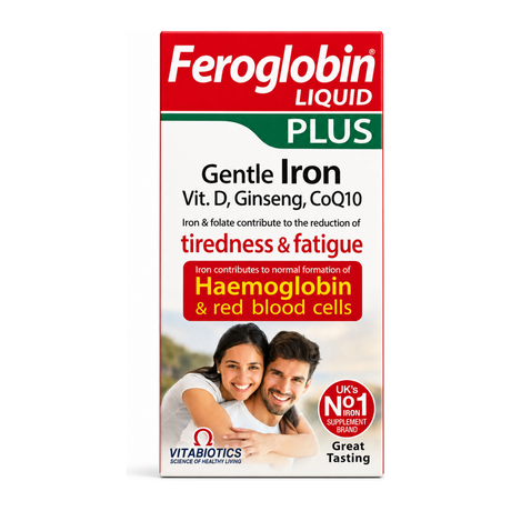 Vitabiotic Feroglobin Plus Liquid by Vitabiotics Natural Remedies — front view showing product label and branding, studio product photo on white background