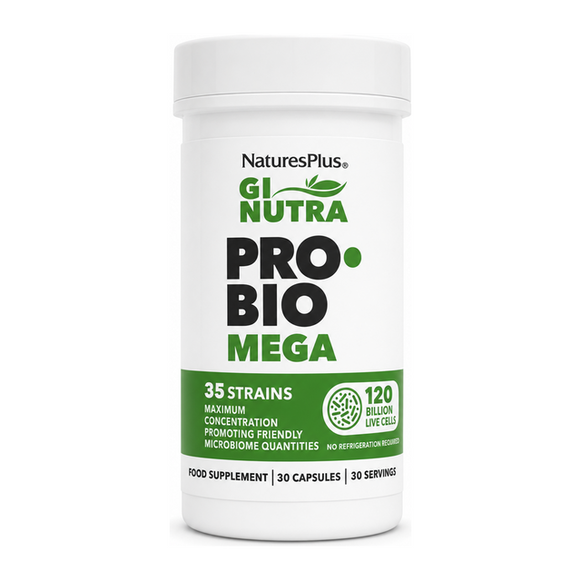 Natures Plus GI Nutra ProBio Mega by Nature's Plus Natural Remedies — front view showing product label and branding, studio product photo on white background
