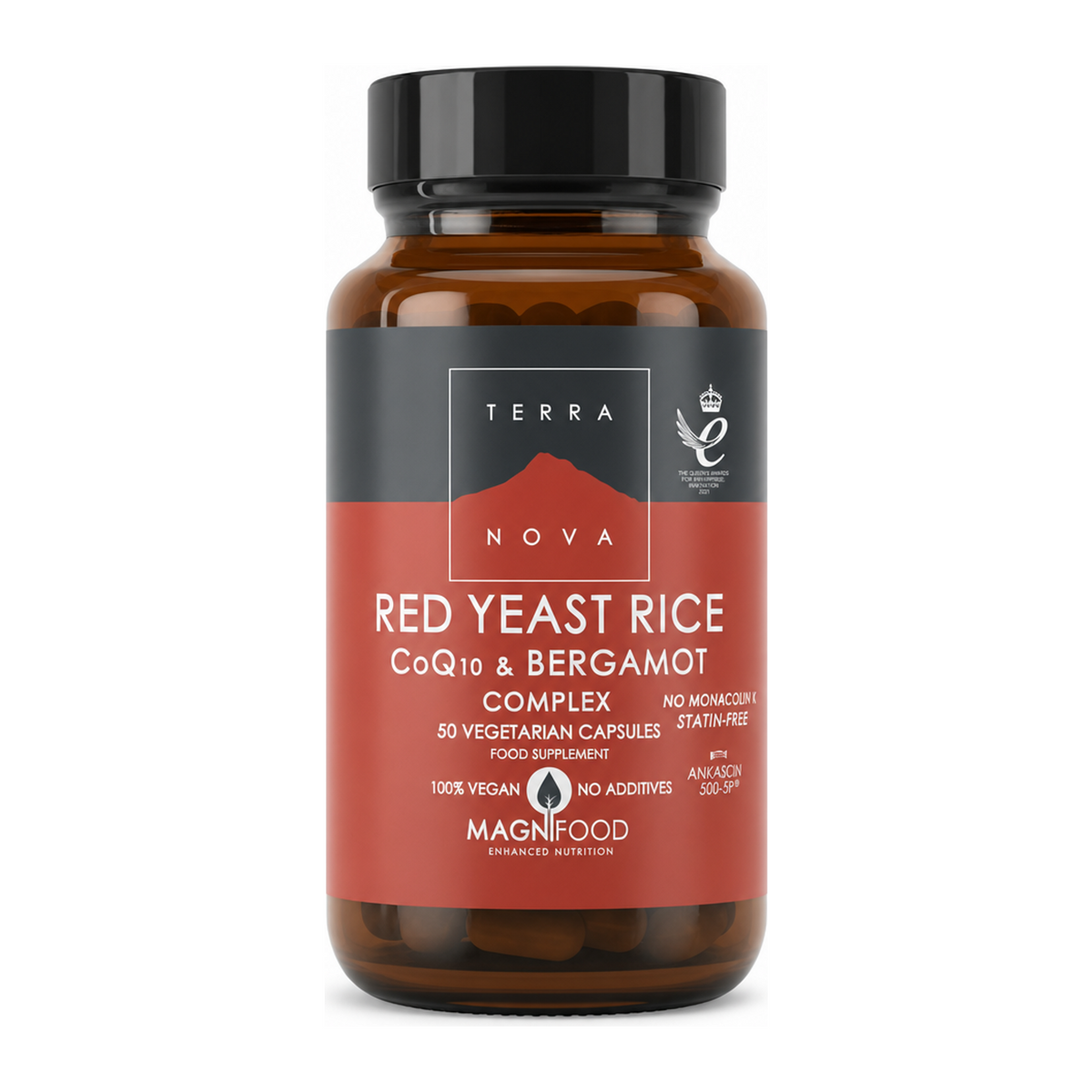 Terranova Red Yeast Rice, Co-Q-10 & Bergamot Complex by Terranova Natural Remedies — front view showing product label and branding, studio product photo on white background