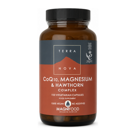 Terranova Co-Q-10, Magnesium & Hawthorn Complex by Terranova Natural Remedies — front view showing product label and branding, studio product photo on white background