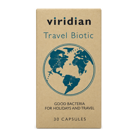Viridian Travel Biotic by Viridian Natural Remedies — front view showing product label and branding, studio product photo on white background