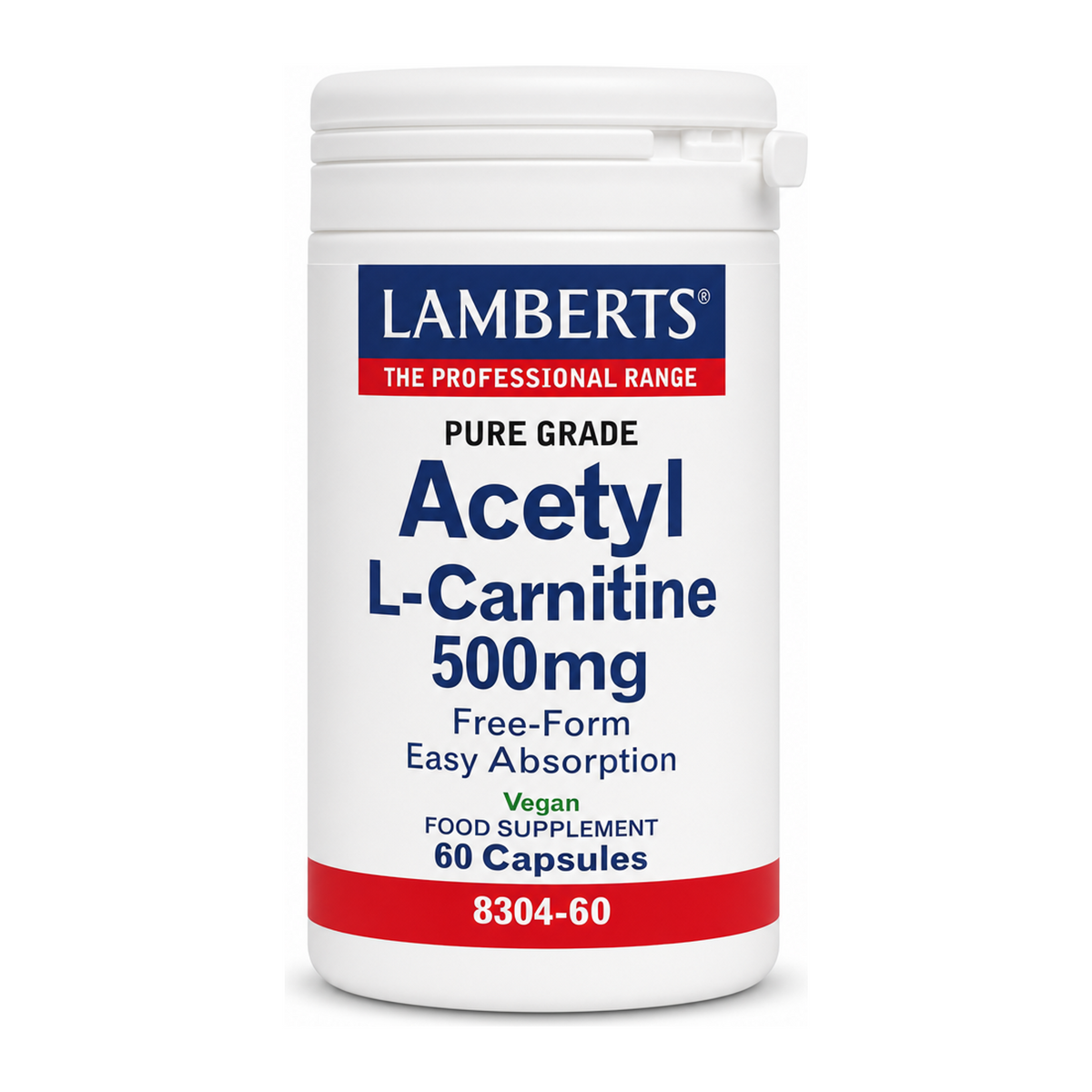 LAMBERTS ACETYL L-CARNITINE 500mg by Lamberts Natural Remedies — front view showing product label and branding, studio product photo on white background