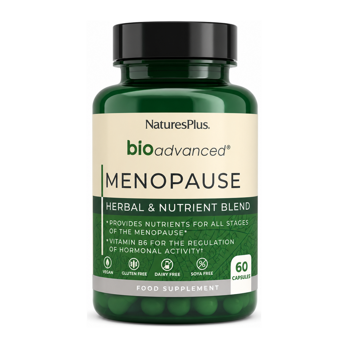 Nature's Plus BioAdvanced Menopause Support by NaturesPlus Natural Remedies — front view showing product label and branding, studio product photo on white background