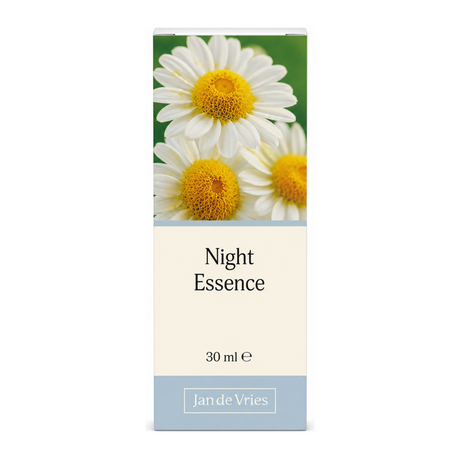 Jan De Vries Night Essence by Jan de Vries Natural Remedies — front view showing product label and branding, studio product photo on white background