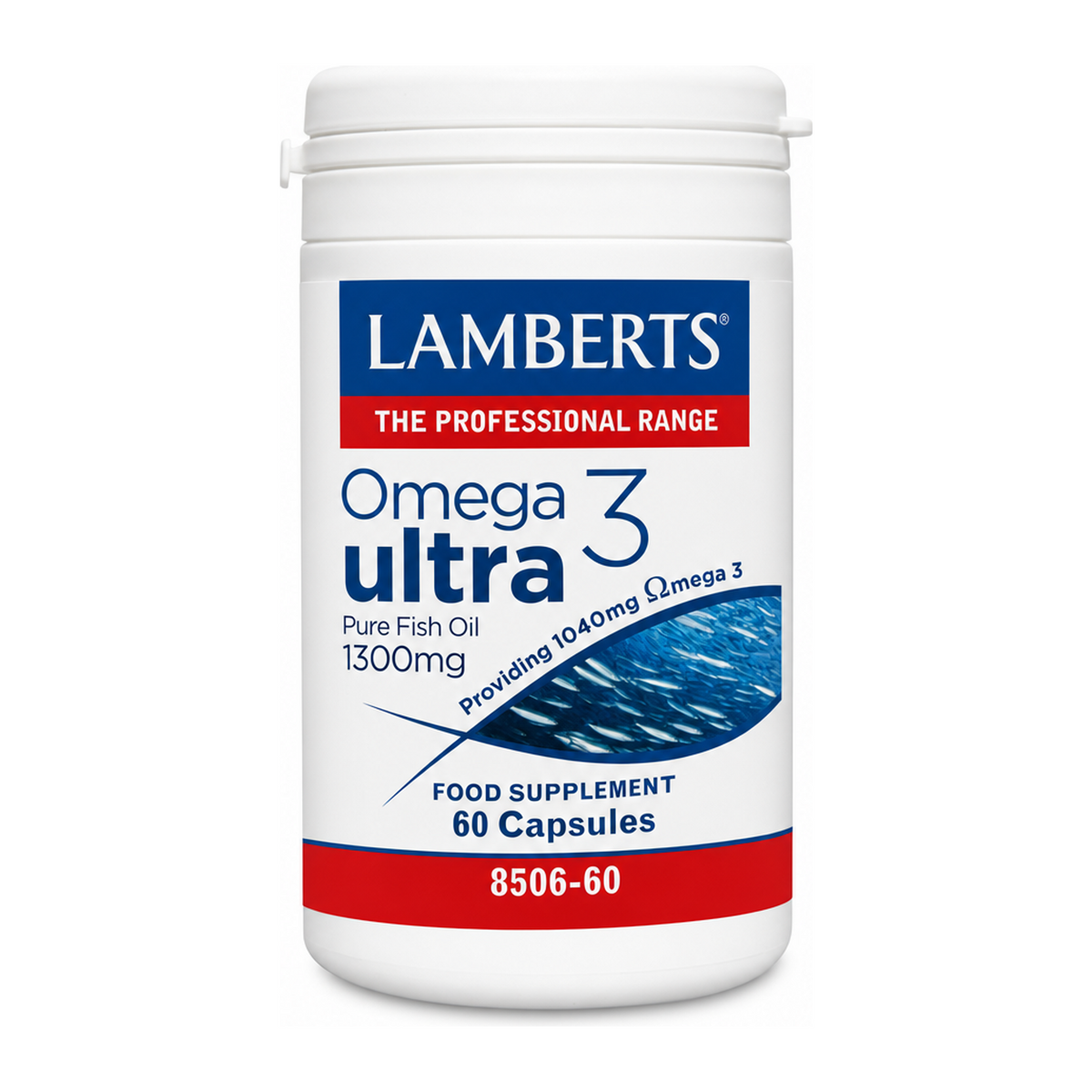 LAMBERTS Omega 3 Ultra Pure Fish Oil 1300mg by Lamberts Natural Remedies — front view showing product label and branding, studio product photo on white background