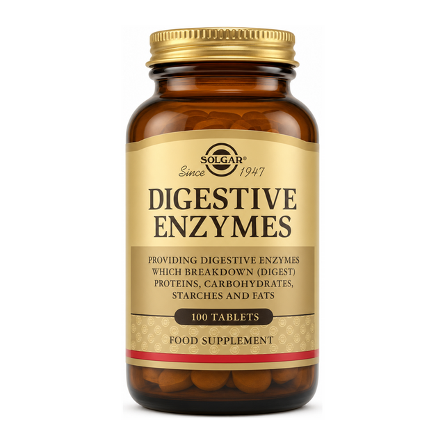Solgar Digestive Enzymes by Solgar Natural Remedies — front view showing product label and branding, studio product photo on white background