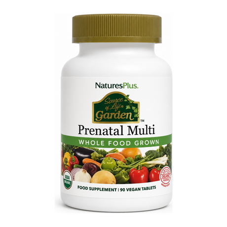 Nature's Plus Source of Life Garden Organic Prenatal Multi by NaturesPlus Natural Remedies — front view showing product label and branding, studio product photo on white background