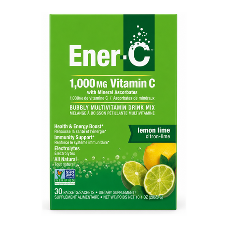 ENER-C Lemon Lime 30 Sachets by Ener-C Natural Remedies — front view showing product label and branding, studio product photo on white background