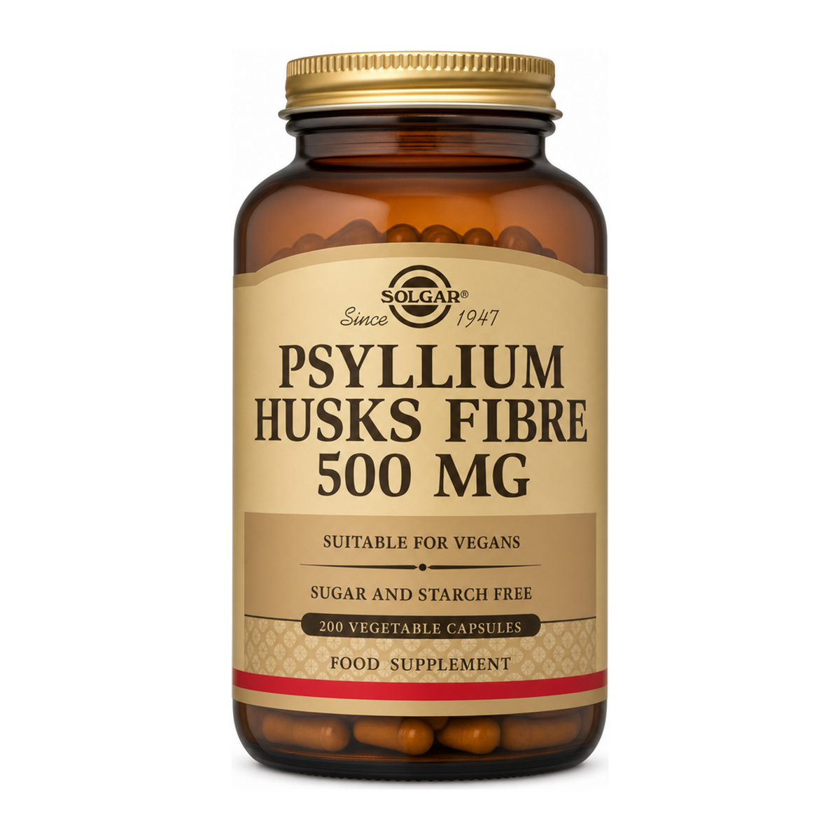 Solgar Psyllium Husks Fibre 500 mg by Solgar Natural Remedies — front view showing product label and branding, studio product photo on white background
