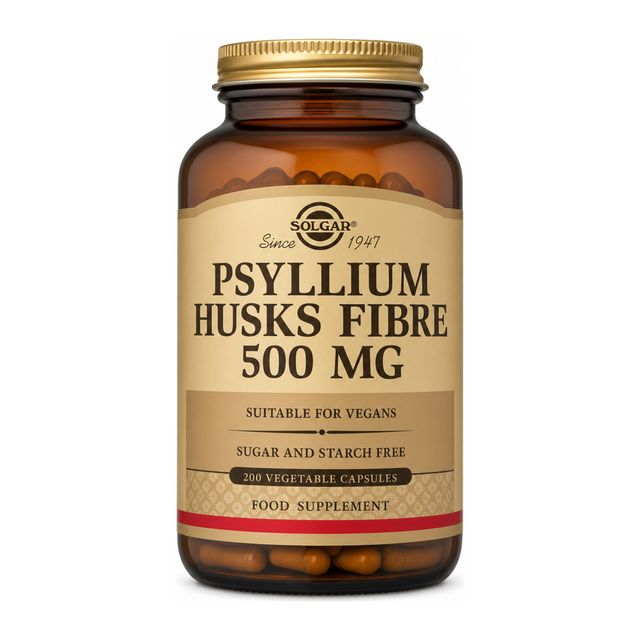 Solgar Psyllium Husks Fibre 500 mg by Solgar Natural Remedies — front view showing product label and branding, studio product photo on white background