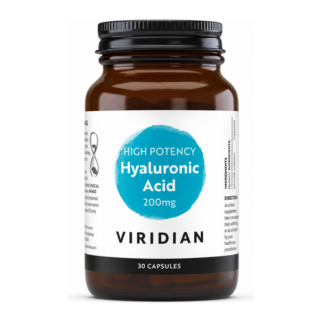 Viridian High Potency Hyaluronic Acid 200mg by Viridian Natural Remedies — front view showing product label and branding, studio product photo on white background