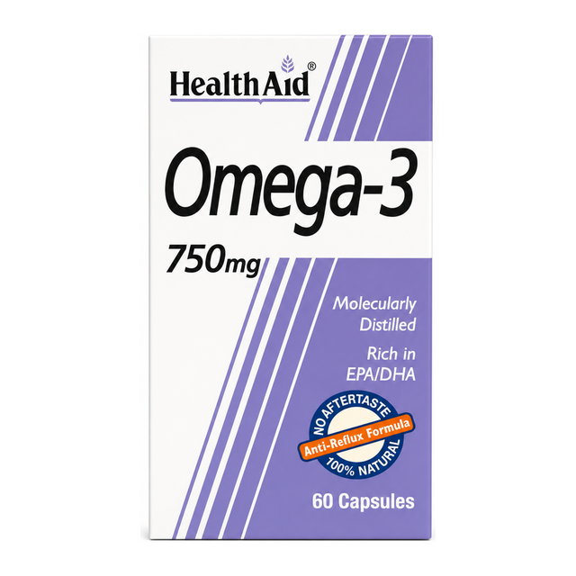 HealthAid Omega 3 750mg by HealthAid Natural Remedies — front view showing product label and branding, studio product photo on white background