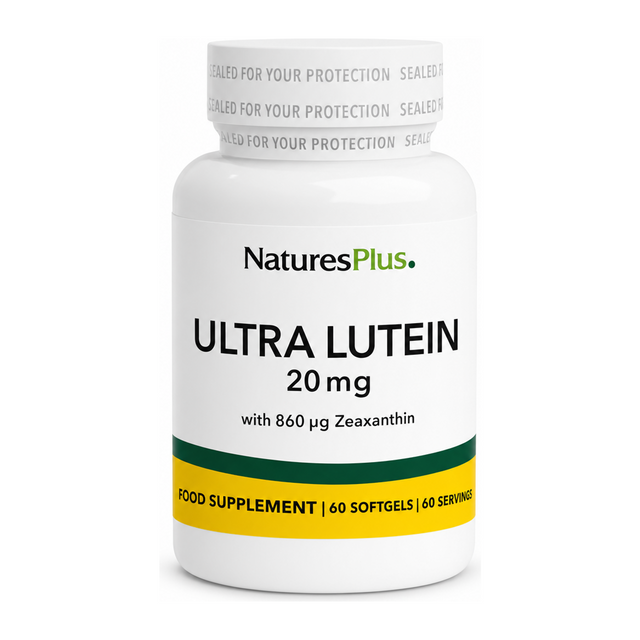 Nature's Plus Ultra Lutein 20 MG Softgels by NaturesPlus Natural Remedies — front view showing product label and branding, studio product photo on white background