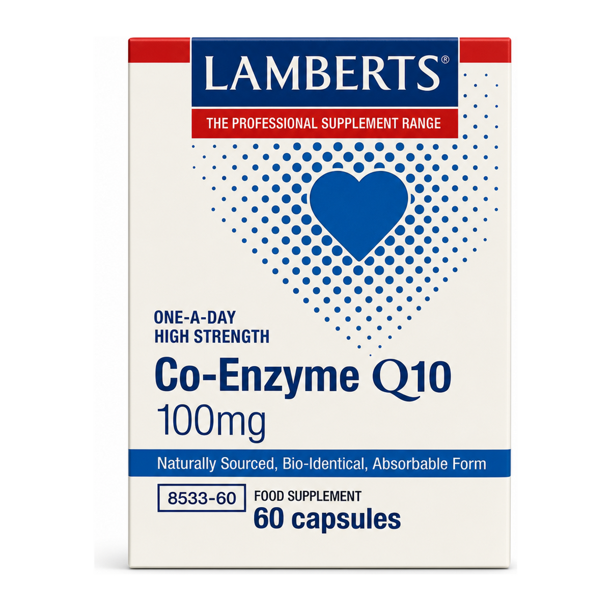 LAMBERTS Co-Enzyme Q10 100mg by Lamberts Natural Remedies — front view showing product label and branding, studio product photo on white background