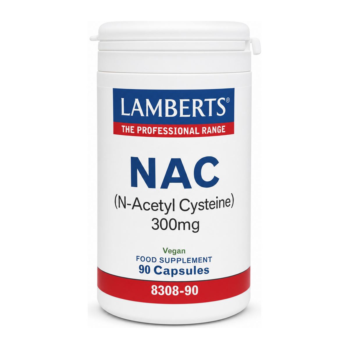 LAMBERTS N-ACETYL CYSTEINE (NAC) 300mg by Lamberts Natural Remedies — front view showing product label and branding, studio product photo on white background