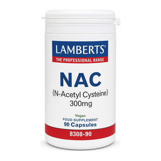 LAMBERTS N-ACETYL CYSTEINE (NAC) 300mg by Lamberts Natural Remedies — front view showing product label and branding, studio product photo on white background