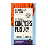 Mushrooms 4 Life Organic Cordyceps capsules by Mushrooms For Life Natural Remedies — front view showing product label and branding, studio product photo on white background