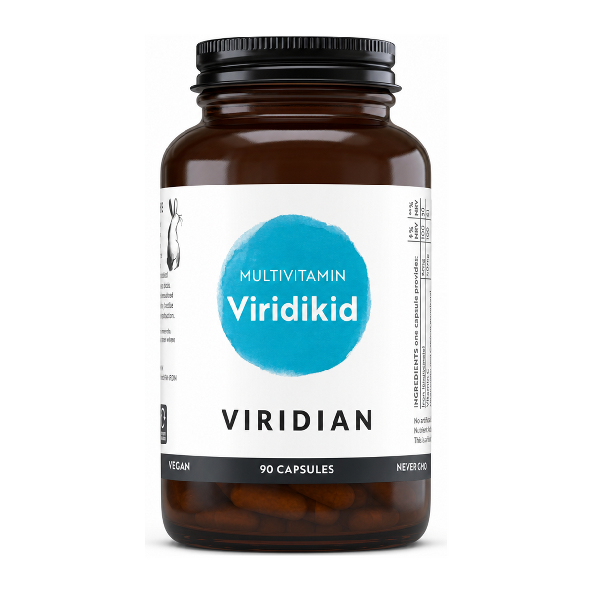 Viridian ViridiKid Multivitamin & Mineral Mini by Viridian Natural Remedies — front view showing product label and branding, studio product photo on white background