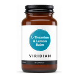 Viridian L-Theanine (200mg) and Lemon Balm by Viridian Natural Remedies — front view showing product label and branding, studio product photo on white background