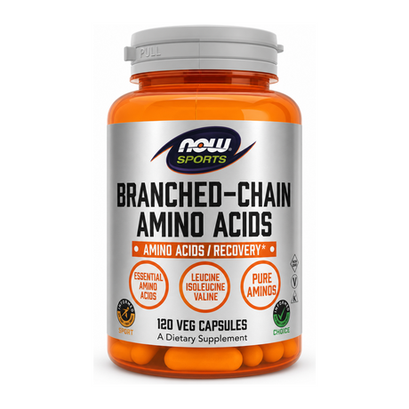 NOW BCAA 120s by Now Sports Natural Remedies — front view showing product label and branding, studio product photo on white background